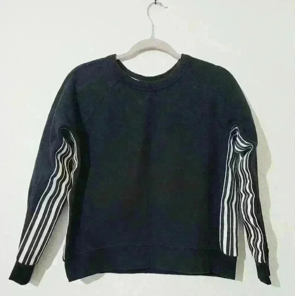 Athleta Black Sweatshirt with White Stripe Sleeve Details
